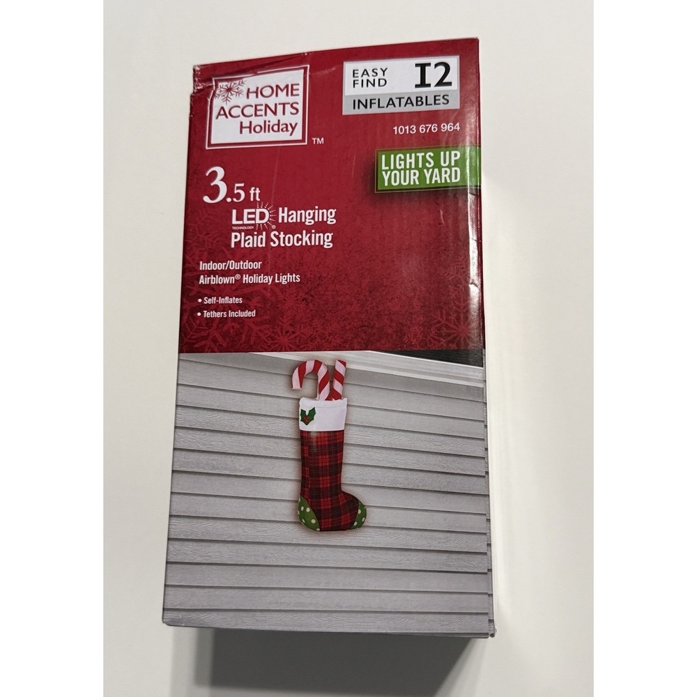 Hanging Plaid Stocking‎ 3.5 ft Inflatable Xmas AirBlown LED Home Accents NEW